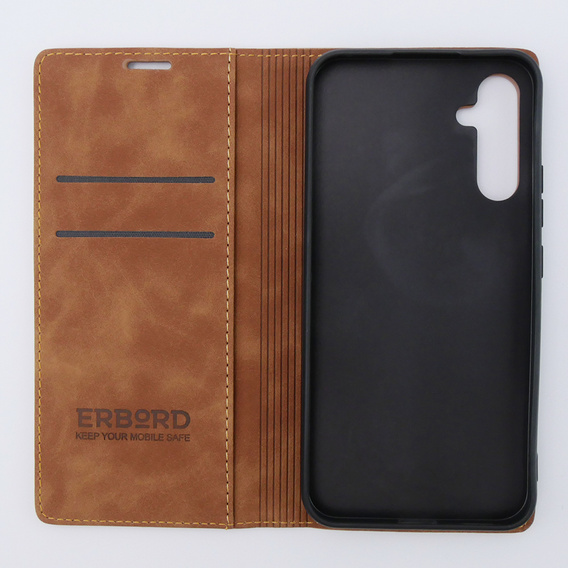 Puzdro pre Samsung Galaxy A34 5G, ERBORD Vintage, peňaženka s chlopňou, hnedé