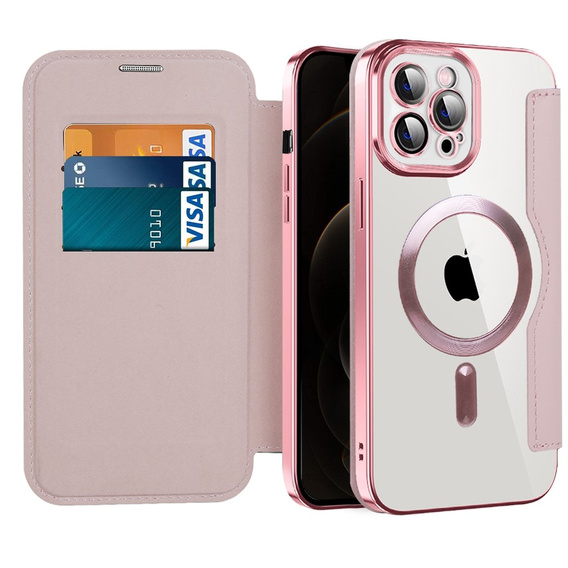 Klapkové puzdro pre iPhone 12 Pro, RFID Wallet MagSafe CamShield, ružové