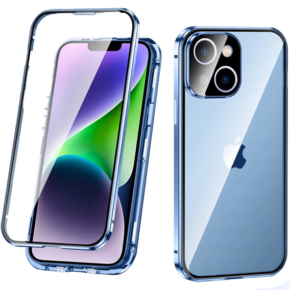 Puzdro pre iPhone 14, Magnetic Dual Glass, modré