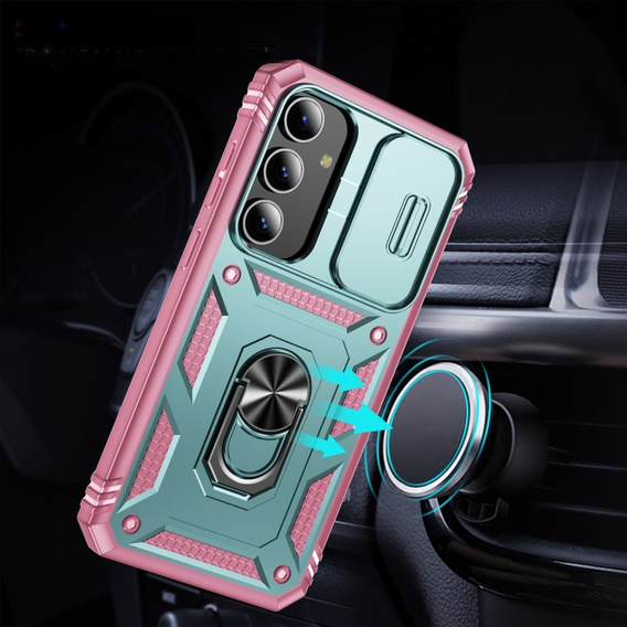 Obal na mobil pre Samsung Galaxy S24+ Plus, CamShield Slide, zelená / ružová