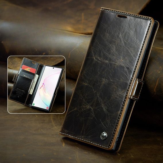 CASEME flipové puzdro pre Samsung Galaxy Note 10 Plus, Waxy Textured, káva