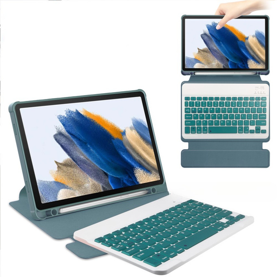 Puzdro s klávesnicou pre Samsung Galaxy Tab A9+, Rotary 360° Leather, tmavozelené
