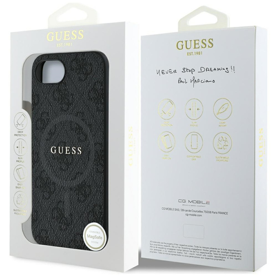 GUESS Obal na mobil pre iPhone 16E, 4G Ring Classic Logo, čierne