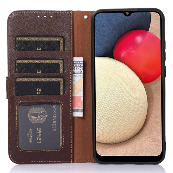 Flipové puzdro pre OnePlus 12 5G, KHAZNEH RFID, hnedá / modrá
