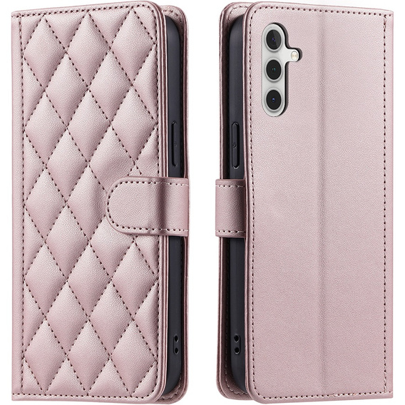 Puzdro s chlopňou pre Samsung Galaxy A16, Rhombus Crossbody Leather, ružové rose gold