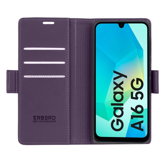 Puzdro pre Samsung Galaxy A16, ERBORD Glossy Litchi, flipová peňaženka, fialové