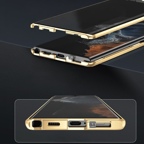 Magnetické puzdro Dual Glass MagSafe pre Samsung Galaxy S24 Ultra, zlaté