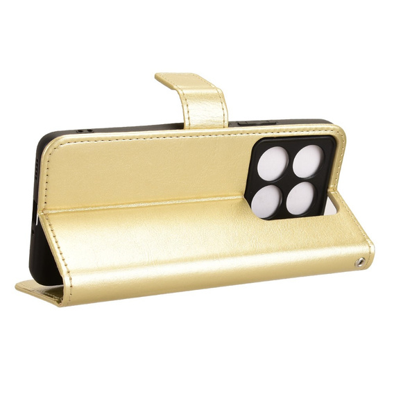 Klapkové puzdro pre Xiaomi 14T Pro, Crazy Horse Wallet, zlaté