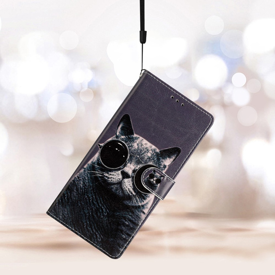 Klapkové puzdro pre Samsung Galaxy A25 5G, Wallet, Cat, čierne+ 9H sklo