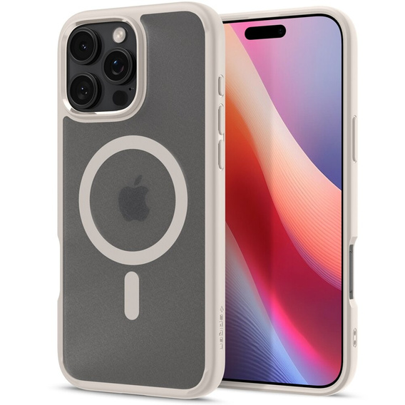 Puzdro MagSafe Spigen pre iPhone 16 Pro Max, Ultra Hybrid, transparentný / titánový + tvrdené sklo 9H