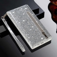 Klapkové puzdro pre Samsung Galaxy A36 5G, Wallet Zipper Pocket Glittery, strieborné