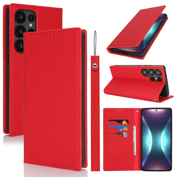 Klapkové puzdro pre Samsung Galaxy S25 Ultra, Litchi Skin Grain, červené