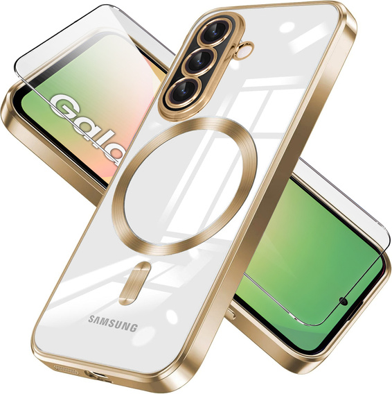 Puzdro pre Samsung Galaxy A56, Electro MagSafe, zlaté + sklo na displej