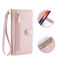 Klapkové puzdro pre iPhone 14, Wallet Zipper Pocket, ružové