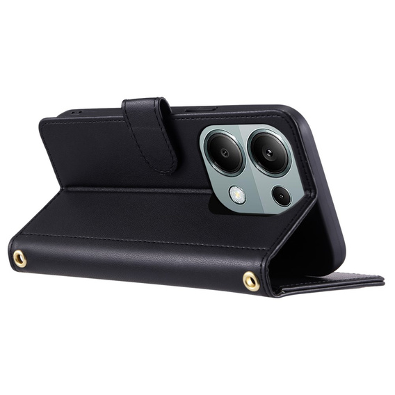 Puzdro s chlopňou pre Xiaomi Redmi Note 13 Pro 4G / Xiaomi Redmi Note 14S / Xiaomi Poco M6 Pro 4G, Rhombus Crossbody Leather, čierne
