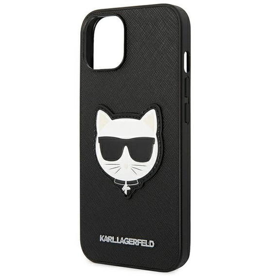 Karl Lagerfeld Obal na mobil pre iPhone 14 Plus, Saffiano Choupette Head Patch, čierne