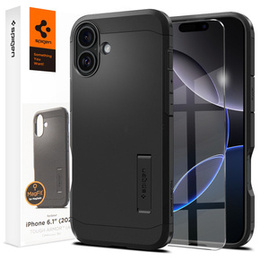 Puzdro Spigen pre iPhone 16, Tough Armor Mag MagSafe, čierne + tvrdené sklo 9H