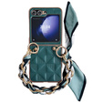 Puzdro pre Samsung Galaxy Z Flip7 FE / Z Flip6, Grid Leather, zelený
