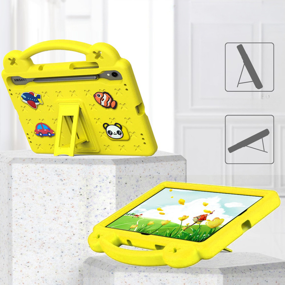 Detské puzdro pre Samsung Galaxy Tab S10 Lite / S10 FE / S9 FE, Cute Patterns, so stojanom, žltý