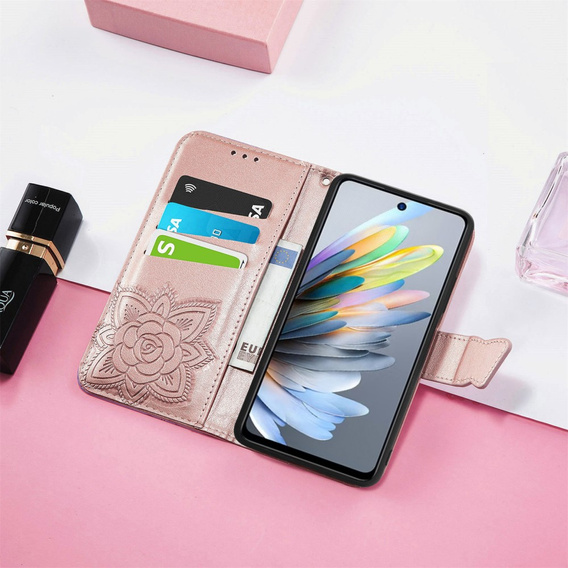 Klapkové puzdro pre Motorola Moto G15 / Motorola Moto G15 Power, Butterfly, ružové rose gold