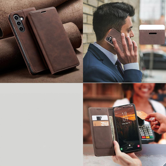 Puzdro pre Samsung Galaxy A55, ERBORD Vintage, káva + sklo na displej