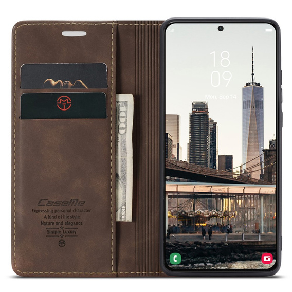 CASEME puzdro pre Samsung Galaxy S22 5G, Leather Wallet Case, káva