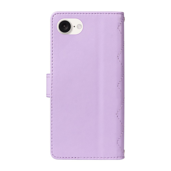 Puzdro s chlopňou pre iPhone 16E, Rhombus Crossbody Leather, fialové