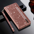 Klapkové puzdro pre Samsung Galaxy A36 5G, Wallet Zipper Pocket Glittery, ružové rose gold