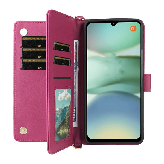 Puzdro s chlopňou pre Xiaomi Redmi A5, Crossbody Leather Wallet, bordové