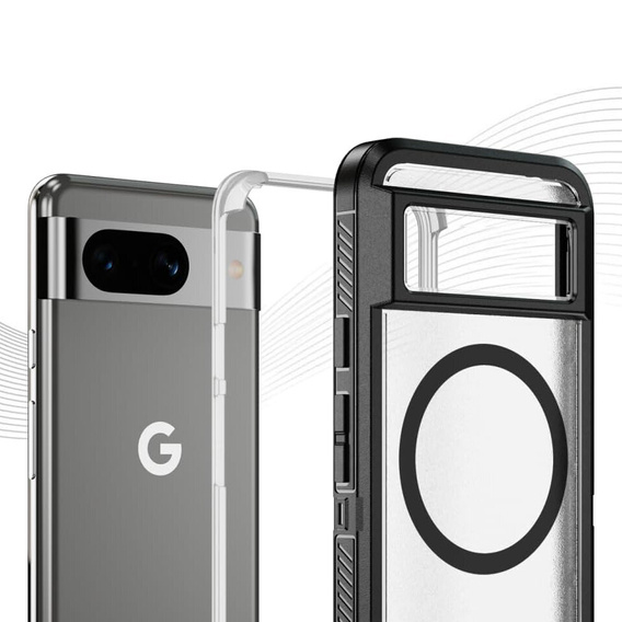 Puzdro s rámom pre Google Pixel 8, pre MagSafe, transparentné / čierne