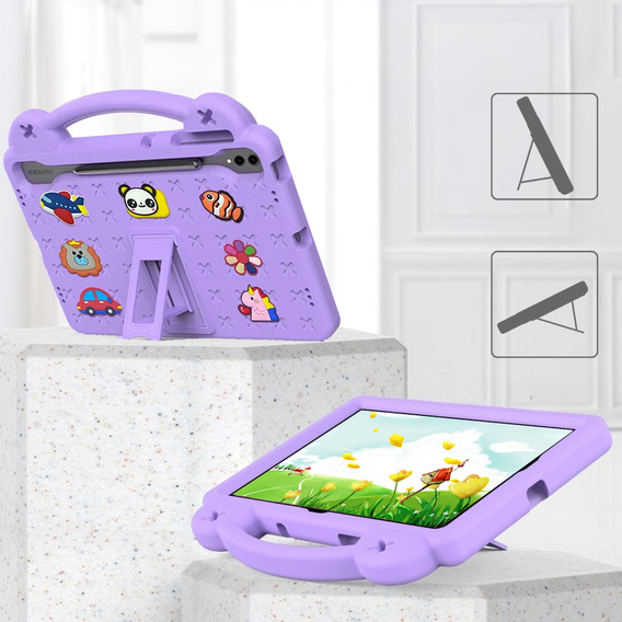 Detské puzdro pre Samsung Galaxy Tab S9 FE+ Plus, Cute Patterns, so stojanom, fialové