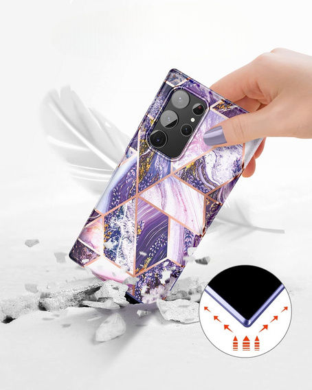 Obal na mobil pre Samsung Galaxy S22 Ultra, Suritch Full Body Marble, fialové