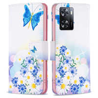 Klapkové puzdro pre OPPO A57 / A57s, Wallet, butterfly & flowers, biele