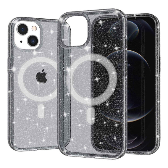 Puzdro pre iPhone 14 Plus, Glittery, pre MagSafe, čierne