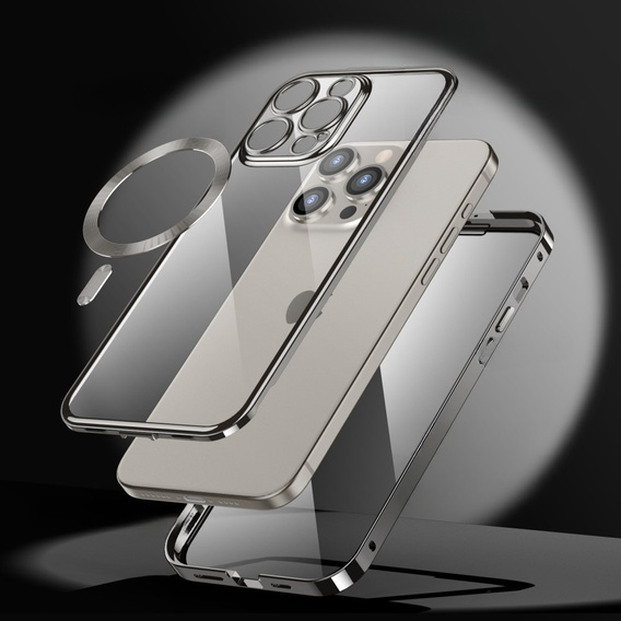 Puzdro pre iPhone 15 Pro Max, Privacy Dual Glass, pre MagSafe, strieborné