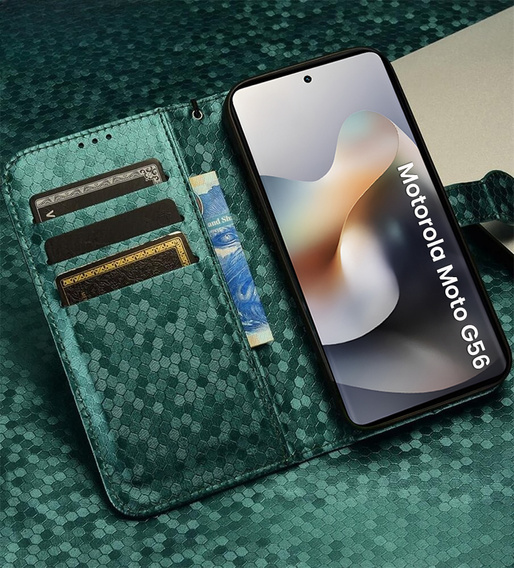 Flipové puzdro pre Motorola Moto G56 5G, Wallet Rhombus, zelený