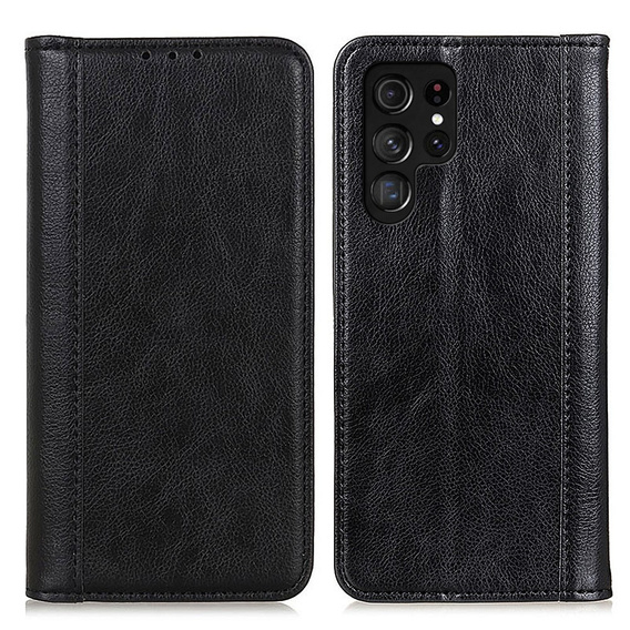Obal na mobil pre Samsung Galaxy S24 Ultra, Wallet Litchi Leather, čierne