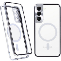 Magnetické puzdro Dual Glass MagSafe pre Samsung Galaxy S21+ Plus, strieborné