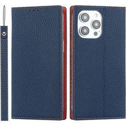 Klapkové puzdro pre iPhone 15 Pro, Litchi Skin Grain, tmavomodré