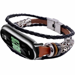 Kožený remienok pre Xiaomi Smart Band 10 / 9 / 8, hnedý