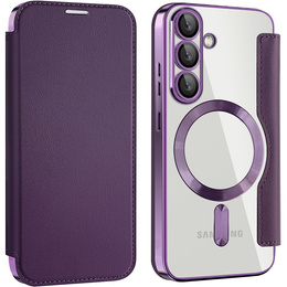 Klapkové puzdro pre Samsung Galaxy S25, RFID Wallet MagSafe CamShield, fialové