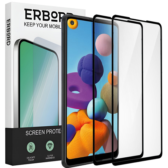 2x tvrdené sklo pre Samsung Galaxy A21/A21S, ERBORD 3D pre celý displej