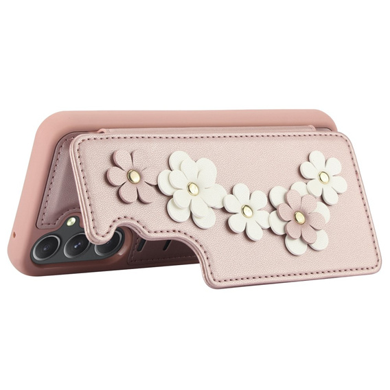 Puzdro pre Samsung Galaxy S23 FE, Leather Flower Card Slot, ružové