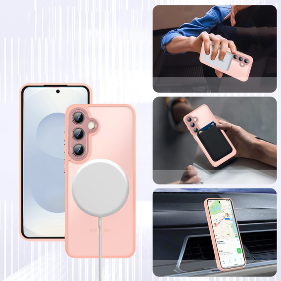 Puzdro pre Samsung Galaxy S25, pre MagSafe, ERBORD Matt Case, ružový + sklo na displej