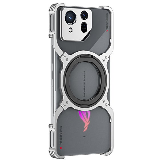 Puzdro pre ASUS ROG Phone 8 5G / 8 Pro 5G, Kickstand Bumper, s krytom objektívu, pre MagSafe, strieborné