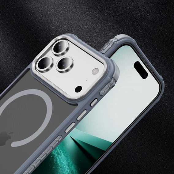 Matné puzdro pre iPhone 17 Pro, pancierované, pre MagSafe, dymové so sivými stranami