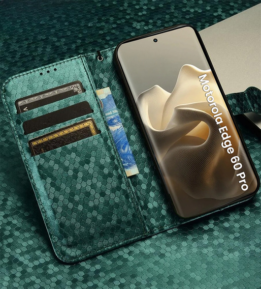 Flipové puzdro pre Motorola Edge 60 Pro, Wallet Rhombus, zelený
