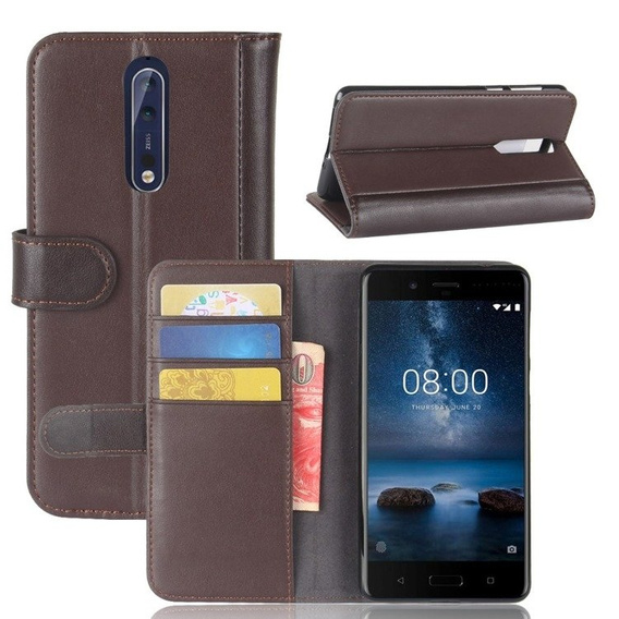Klapkové puzdro pre Nokia 8, Leather Flexi Book, hnedé