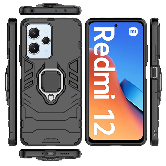 Obal na mobil pre Xiaomi Redmi 12, Kickstand Ring, čierne