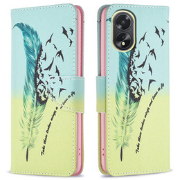Klapkové puzdro pre Oppo A38 4G / Oppo A18 4G, Wallet, Feather modré / žlté